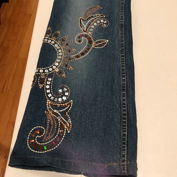 Midnight Velvet  size 12 jeans embellished high rise wide leg with stretch - Picture 6 of 15